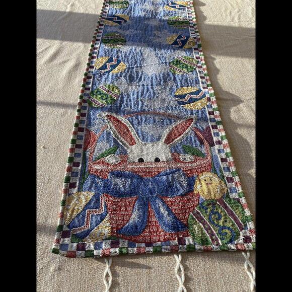 Easter Table Runner 36” x 13” Tapestry Holiday Bunny Rabbit Bright Colors‎ Good - Picture 1 of 9